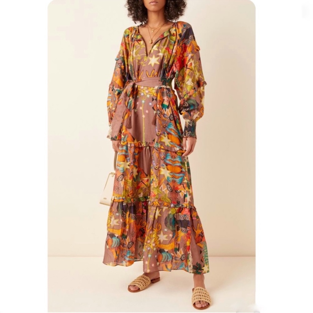 NWT CHUFY Khuyana Memories of Peru Printed Boho Cotton-Silk Maxi Dress Size M - Picture 7 of 15